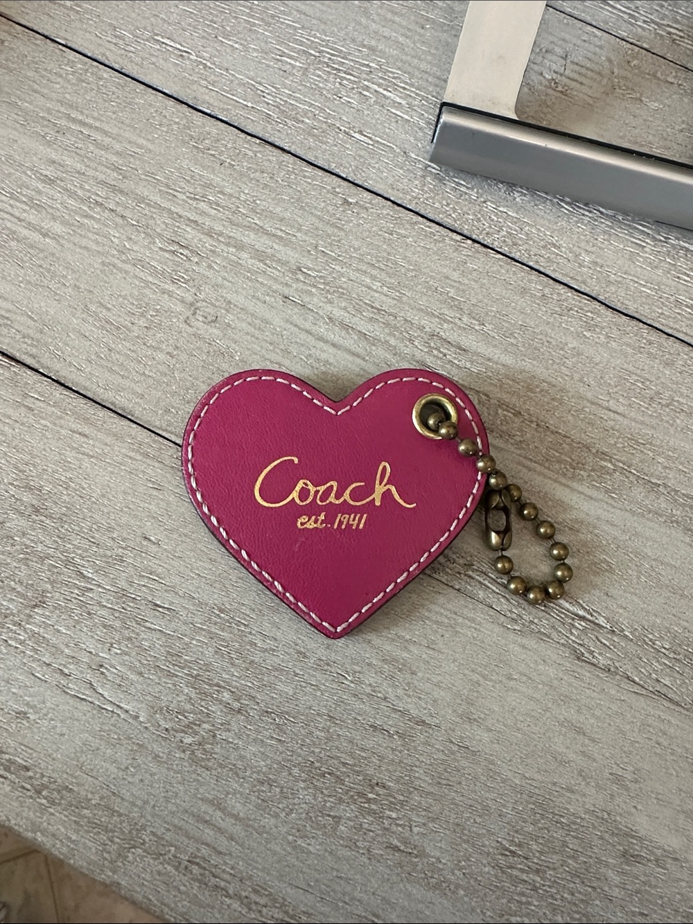Coach Fuchsia Heart purse charm with Gold Logo